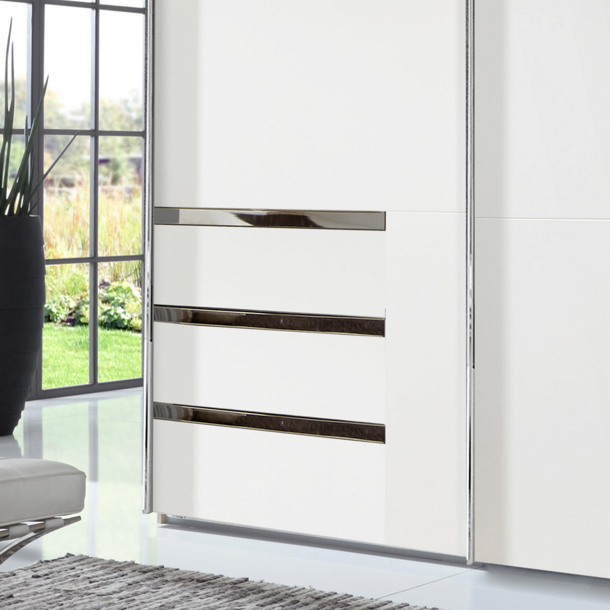 SCHWEBETÜRENSCHRANK in Weiss  - Chromfarben/Weiss, Modern, Holzwerkstoff/Metall (250/216/65cm) - MID.YOU