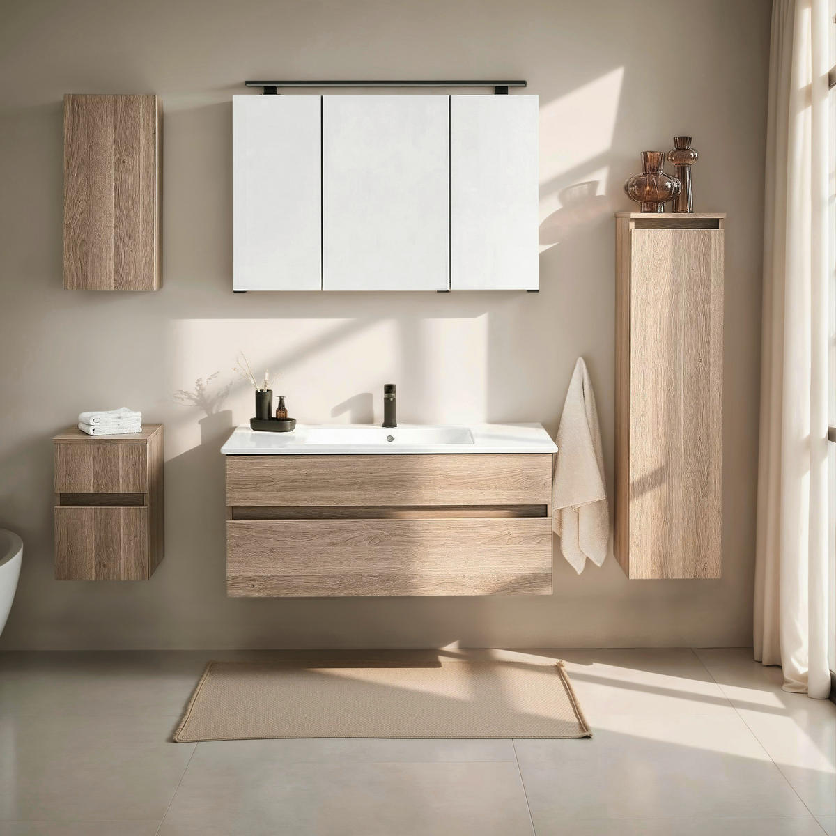 BADRUM 102 cm  - vit/mörk ek, Design, trämaterial/glas (102cm) - Novel