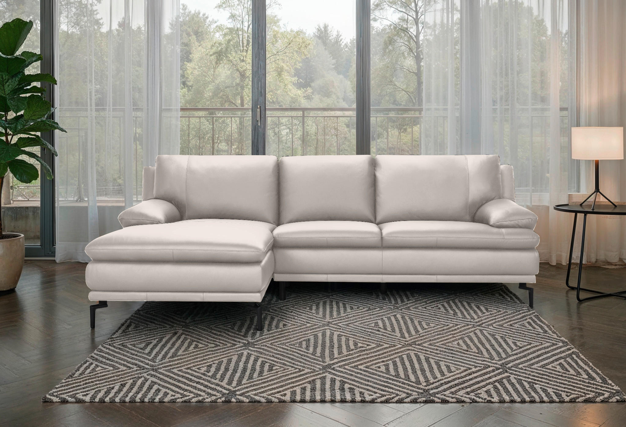 ECKSOFA Weiß Echtleder  - Schwarz/Weiß, Design, Leder (158/248cm) - MID.YOU