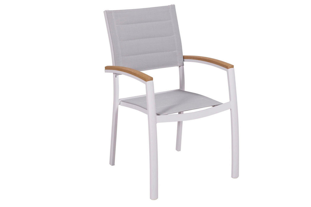 GARTENSTUHL-SET Aluminium Grau, Naturfarben, Weiß  - Naturfarben/Weiß, KONVENTIONELL, Kunststoff/Textil (56/90/64cm) - Gardenson