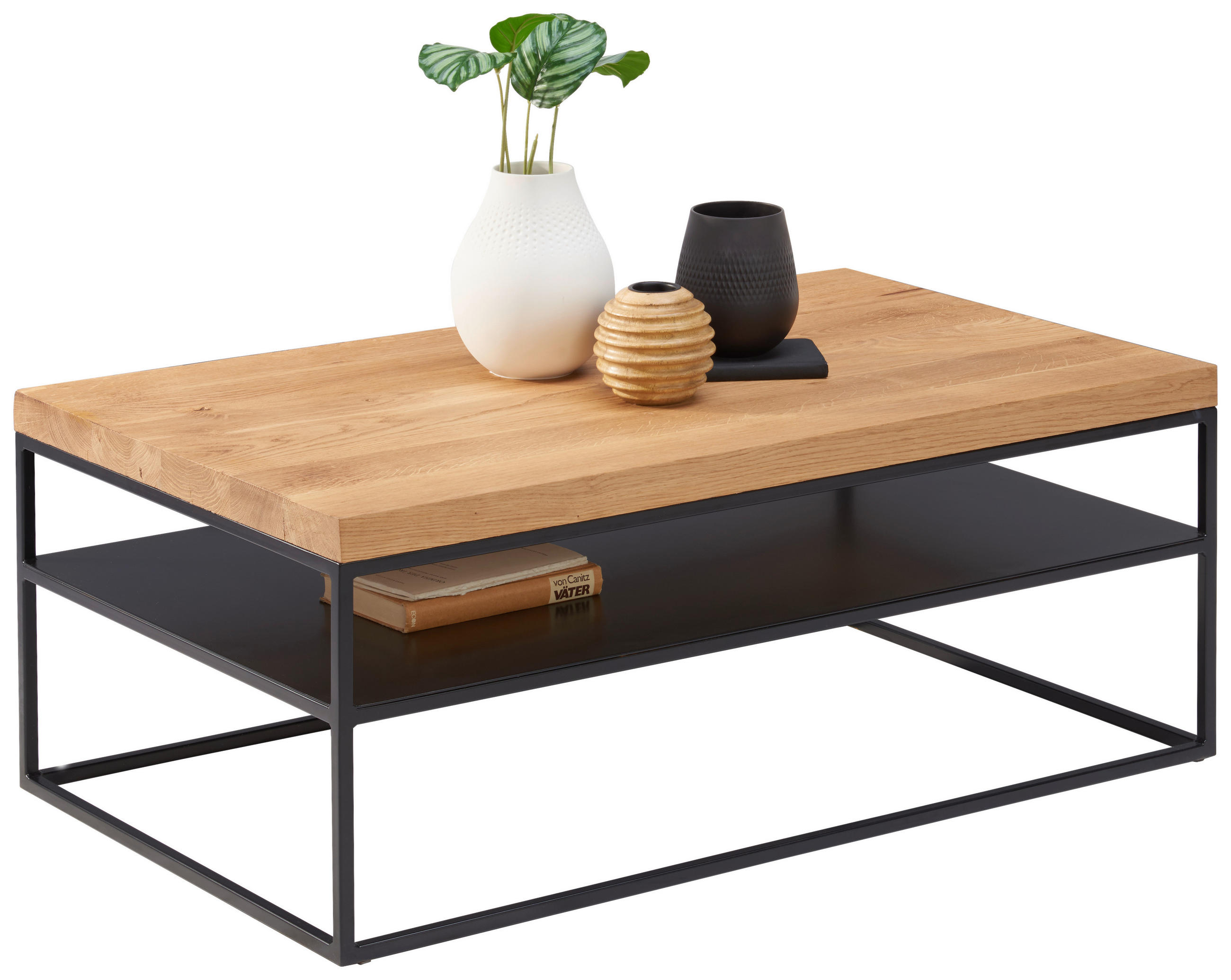 COUCHTISCH Eiche massiv 100/60/40 cm rechteckig Schwarz, Eichefarben  - Eichefarben/Schwarz, Design, Holz/Metall (100/60/40cm) - Novel