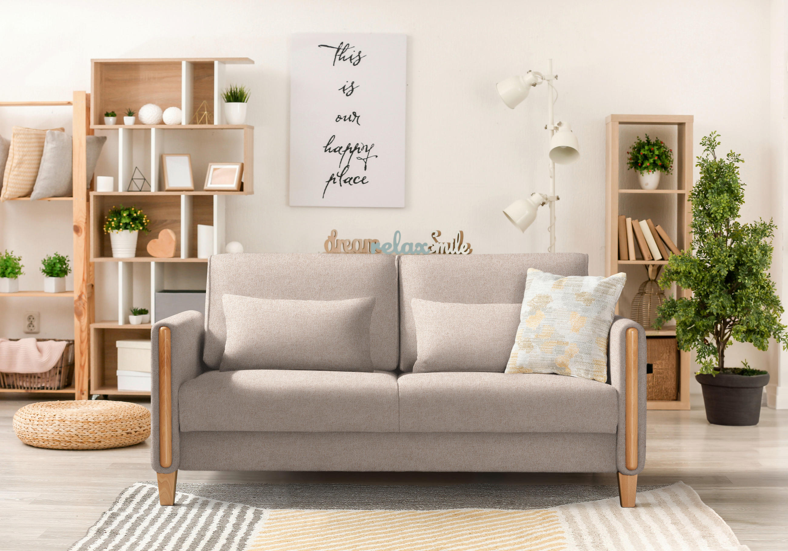 SCHLAFSOFA in Flachgewebe Buchefarben, Beige  - Beige/Buchefarben, Design, Holz/Textil (174/88/104cm) - Niels Andersson