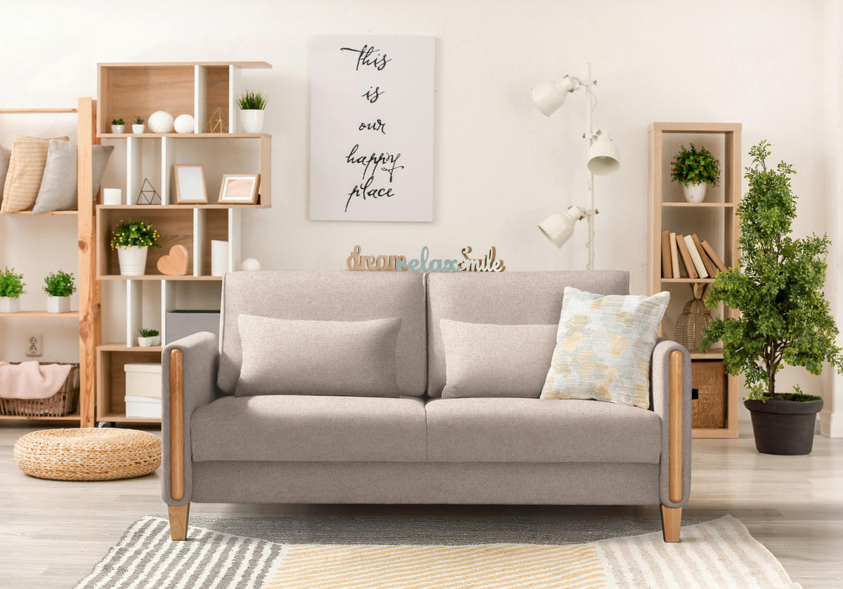 SCHLAFSOFA in Holz, Textil Buchefarben, Beige  - Beige/Buchefarben, Design, Holz/Textil (174/88/104cm) - Niels Andersson