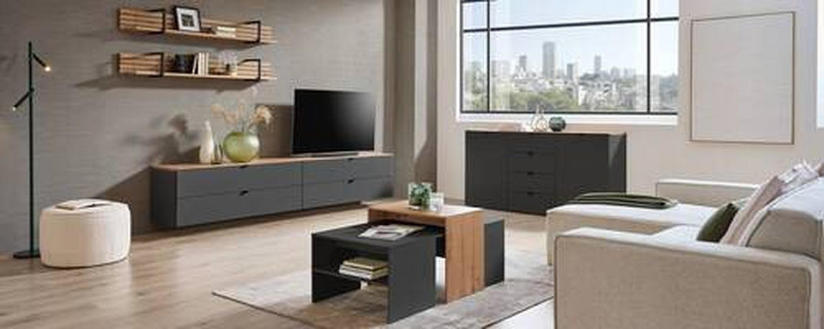 TV-ELEM 140/62/44 cm  - grafitszürke/fekete, Modern, faalapú anyag/fém (140/62/44cm) - Hom`in