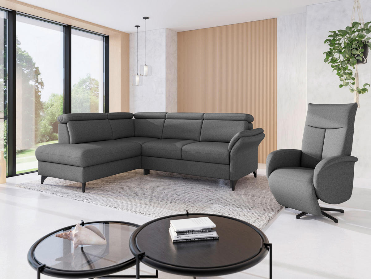 ECKSOFA GLENDALE E Dunkelgrau Flachgewebe  - Dunkelgrau/Schwarz, KONVENTIONELL, Textil/Metall (193/247cm) - Sit & More