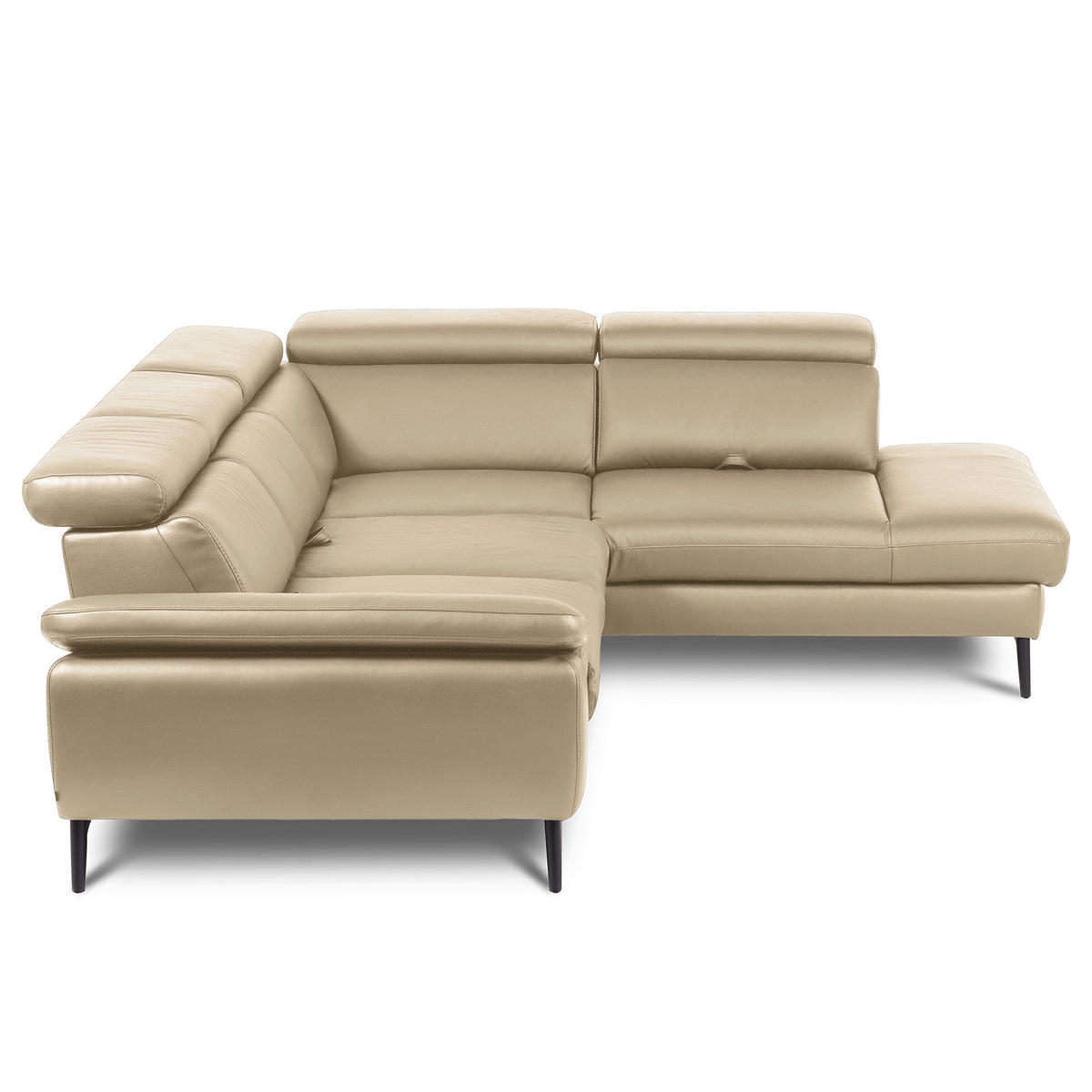 ECKSOFA Lederlook Echtleder Hellgrau  - Hellgrau/Schwarz, Design, Leder/Textil (274/220cm) - Livetastic