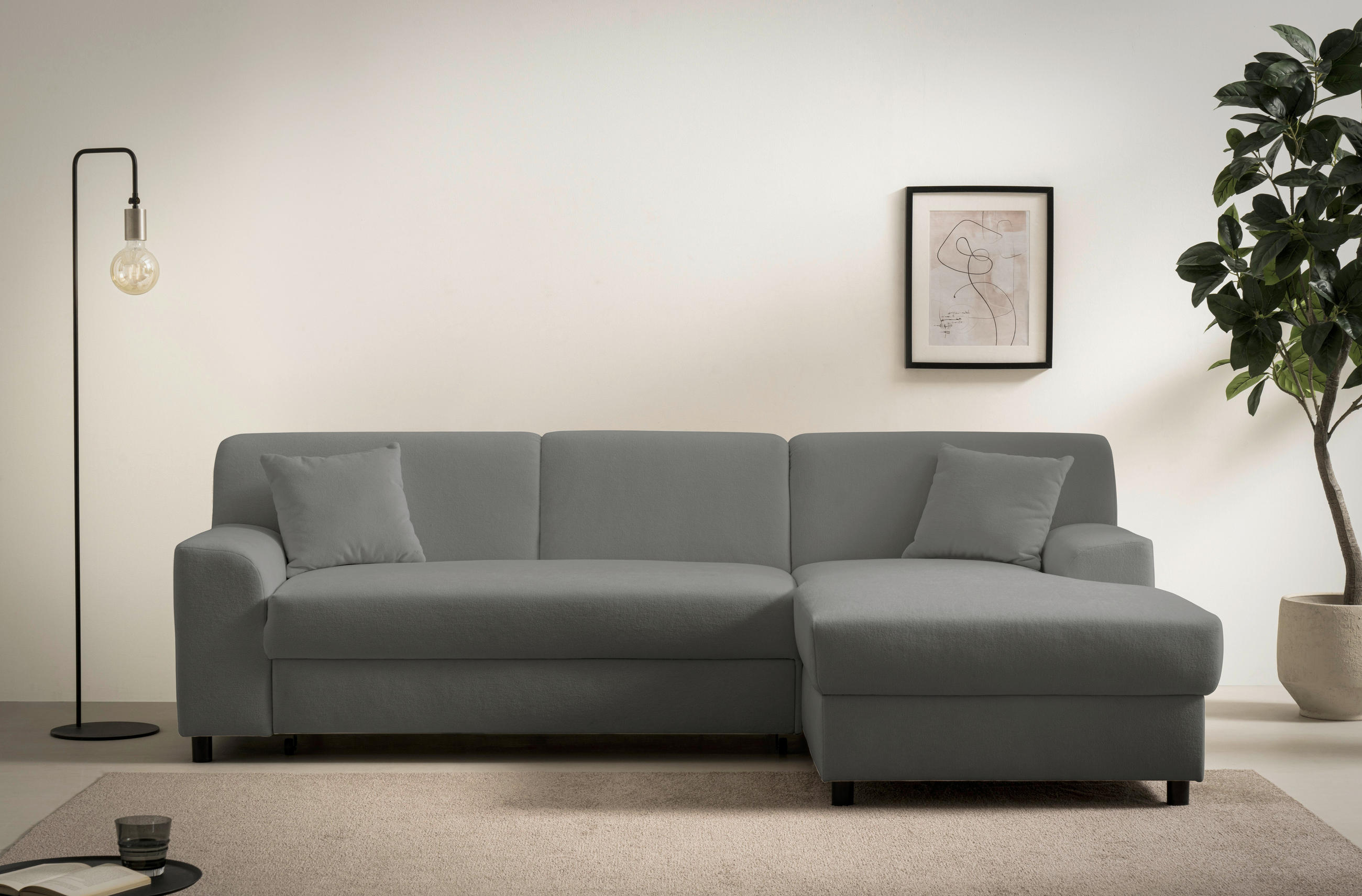 ECKSOFA CAPRI 2 Dunkelgrau Mikrofaser Zierkissen  - Dunkelgrau/Schwarz, Basics, Kunststoff/Textil (241/146cm) - MID.YOU