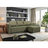 ECKSOFA STELLA Grün Plüsch Rückenkissen, Bettkasten  - Schwarz/Grün, Design, Kunststoff/Textil (234/166cm) - MID.YOU