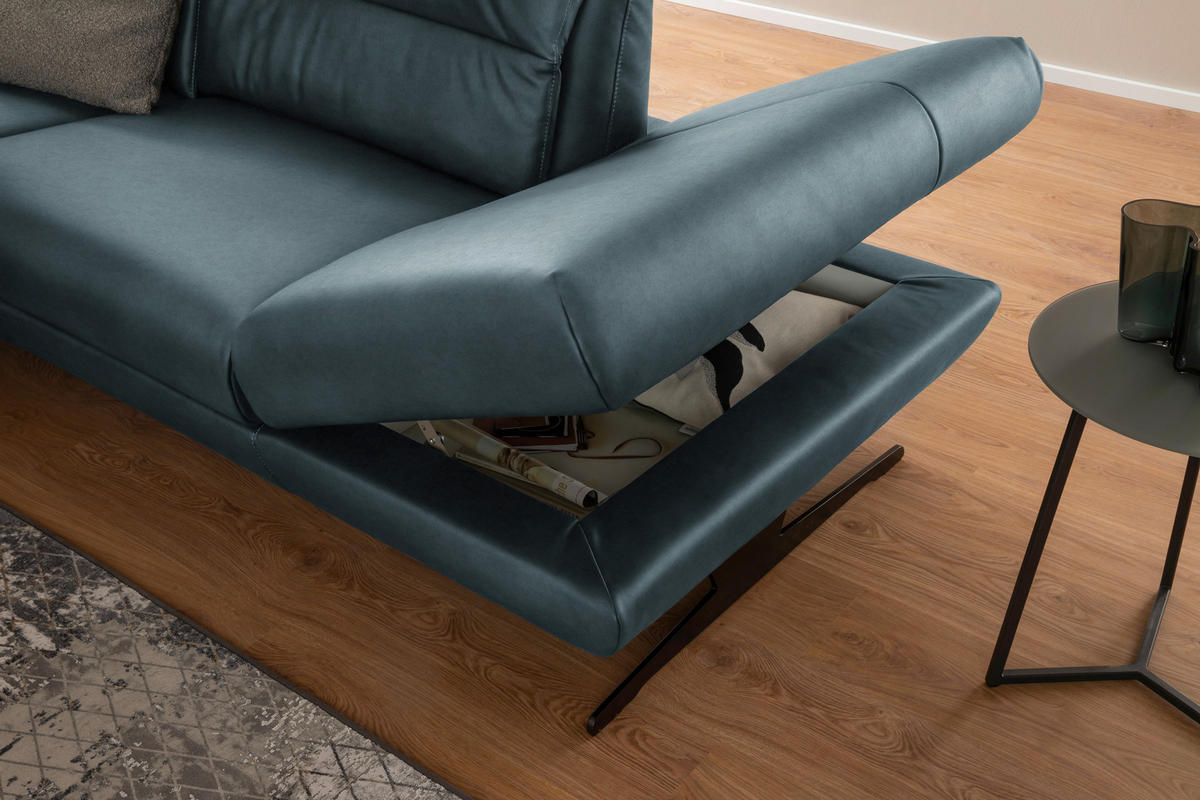 ECKSOFA Blaugrau Echtleder  - Blaugrau/Schwarz, Design, Leder/Metall (286/258cm) - Schöner Wohnen