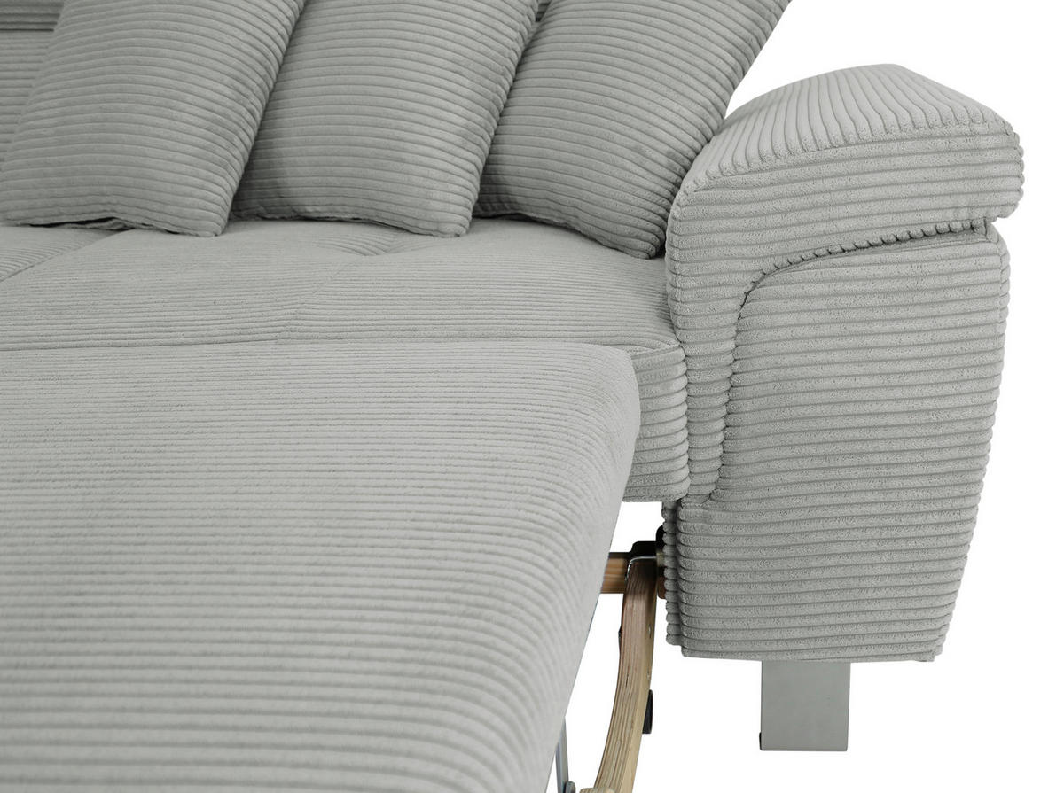 ECKSOFA inkl. Funktionen Grau Cord  - Silberfarben/Grau, Design, Textil/Metall (226/257cm) - Xora