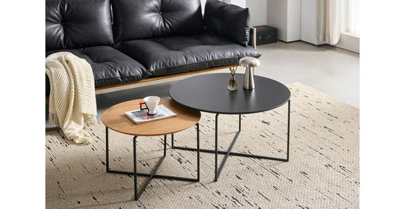 COUCHTISCHSET in Holz, Metall, Holzwerkstoff 80/60/80/60/43/39 cm  - Eichefarben/Schwarz, Design, Holz/Holzwerkstoff (80/60/80/60/43/39cm) - Carryhome