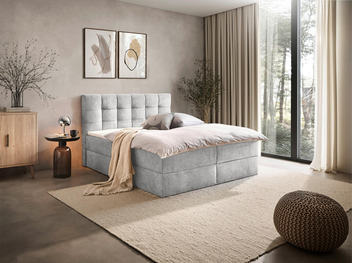 AMERICKÁ POSTEĽ, 180/200 cm, svetlosivá - čierna/svetlosivá, Konventionell, textil/plast (180/200cm) - Boxxx