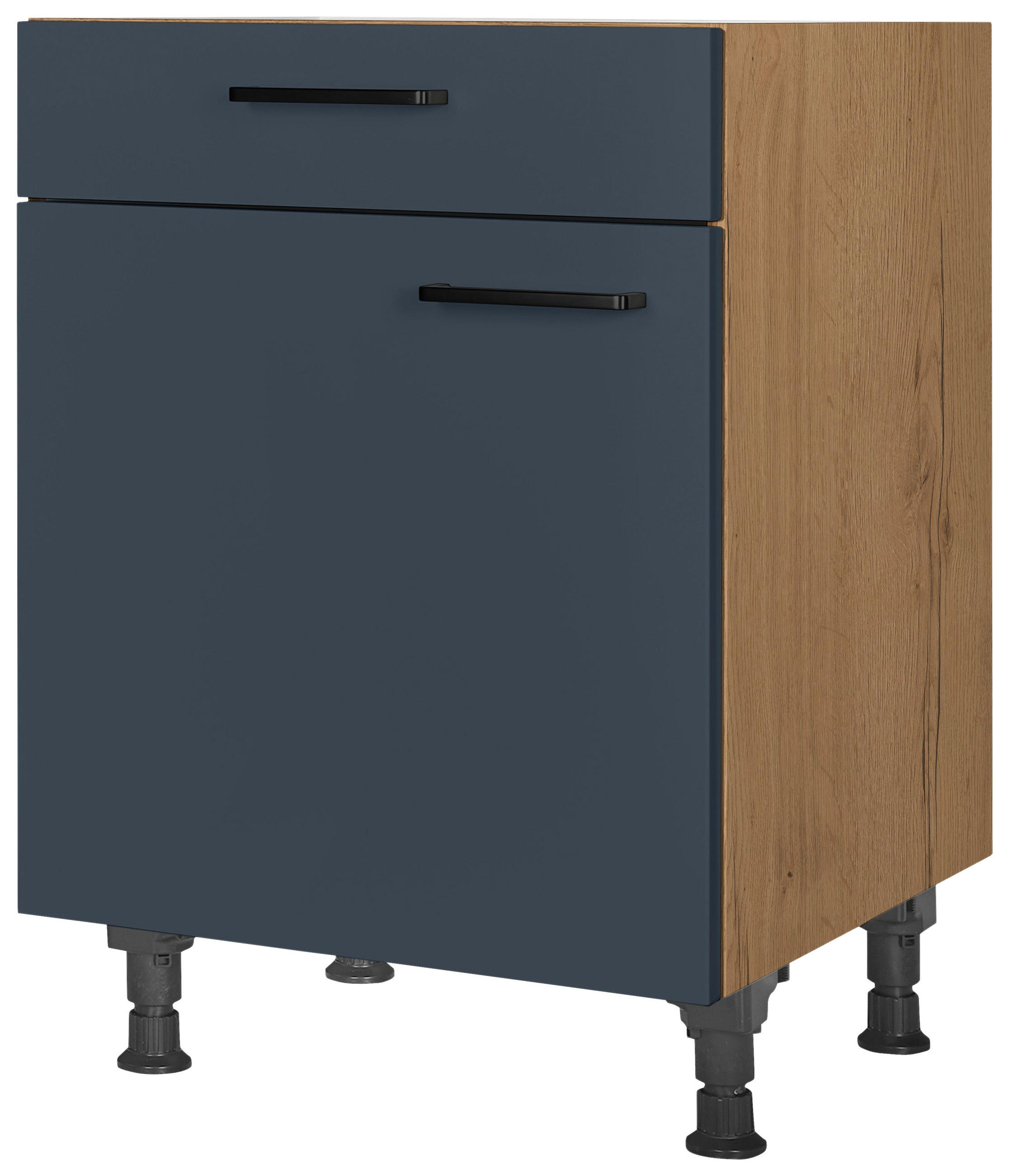 Nobilia Schubkastenunterschrank Easytouch Blau, Eiche 60x87x56 cm
