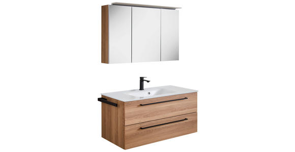 BADEZIMMER 3-teilig  in 101,2 cm  - Eichefarben/Schwarz, KONVENTIONELL, Glas/Holzwerkstoff (101,2cm) - Novel