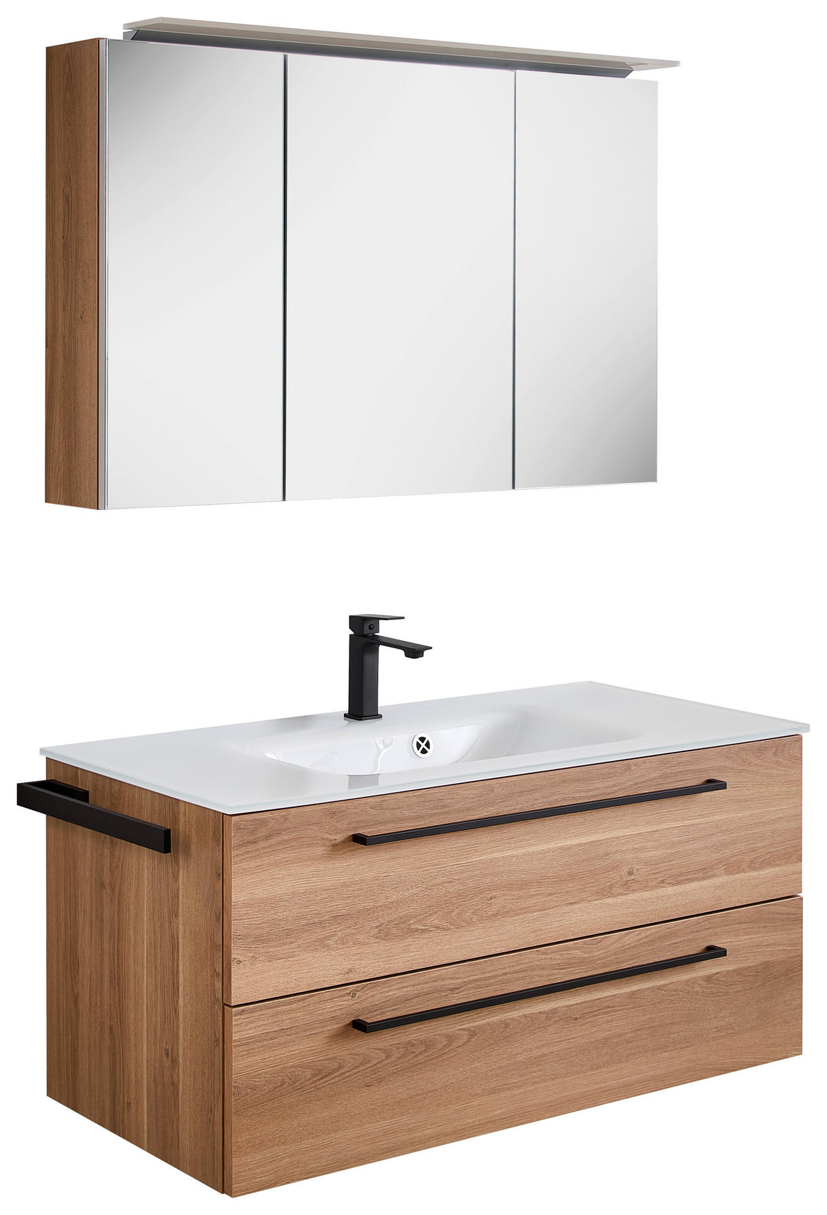 BADEZIMMER 3-teilig  in 101,2 cm  - Eichefarben/Schwarz, KONVENTIONELL, Glas/Holzwerkstoff (101,2cm) - Novel