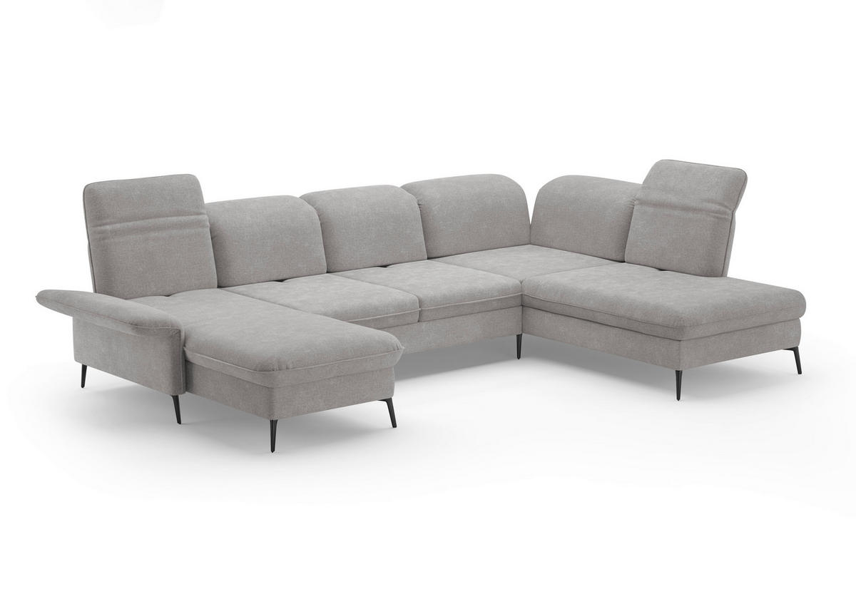 WOHNLANDSCHAFT in Flachgewebe Hellgrau  - Hellgrau/Schwarz, Konventionell, Textil/Metall (198/359/231cm) - Sit & More