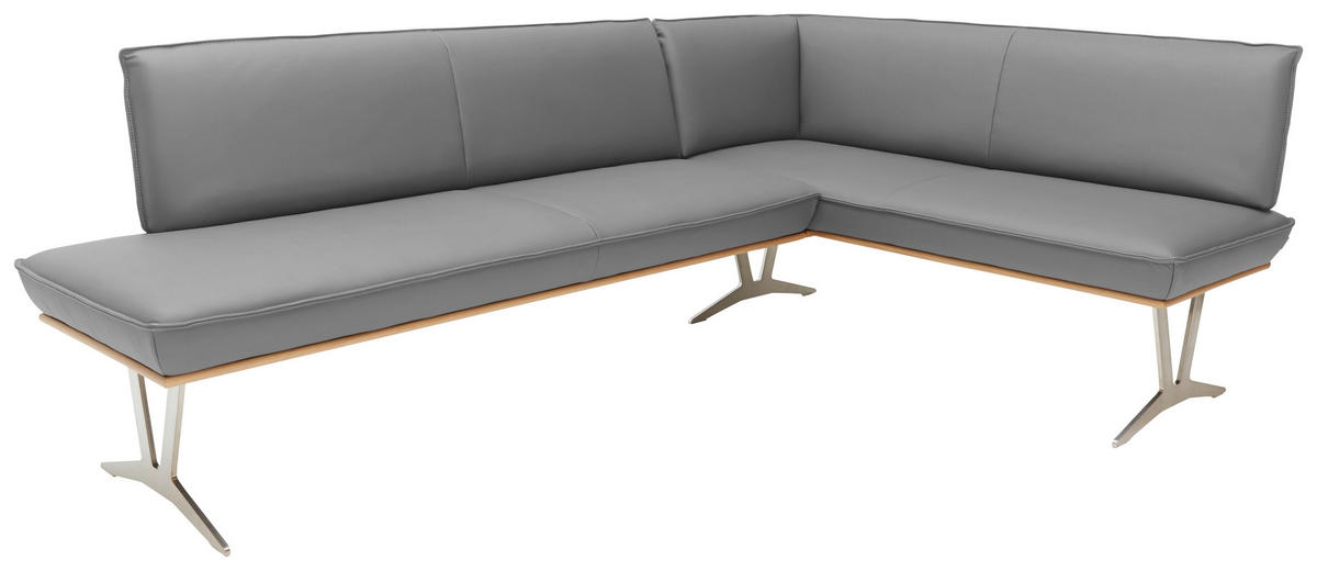 ECKBANK in Holz, Metall, Leder Grau  - Edelstahlfarben/Beige, Design, Leder/Holz (257/162cm) - Ambiente
