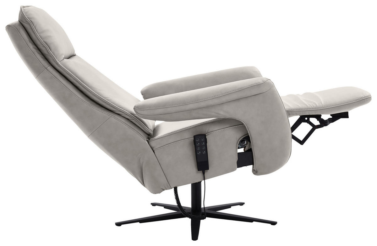 RELAXSESSEL in Leder Hellgrau  - Hellgrau/Schwarz, Design, Leder/Metall (83/123/87cm) - Valdera