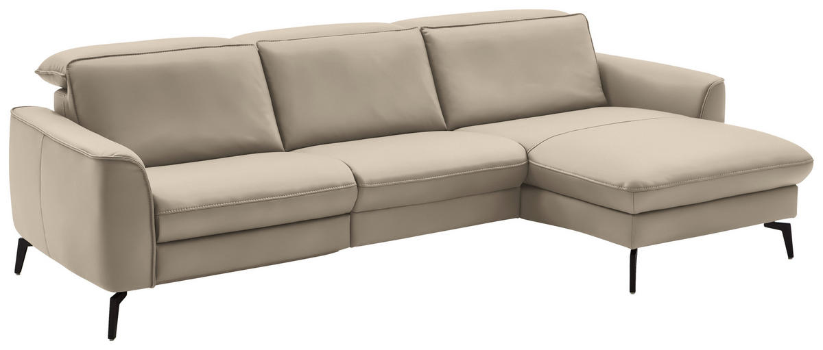 ECKSOFA in Echtleder Ecru  - Ecru/Schwarz, Natur, Leder/Metall (281/168cm) - Valdera