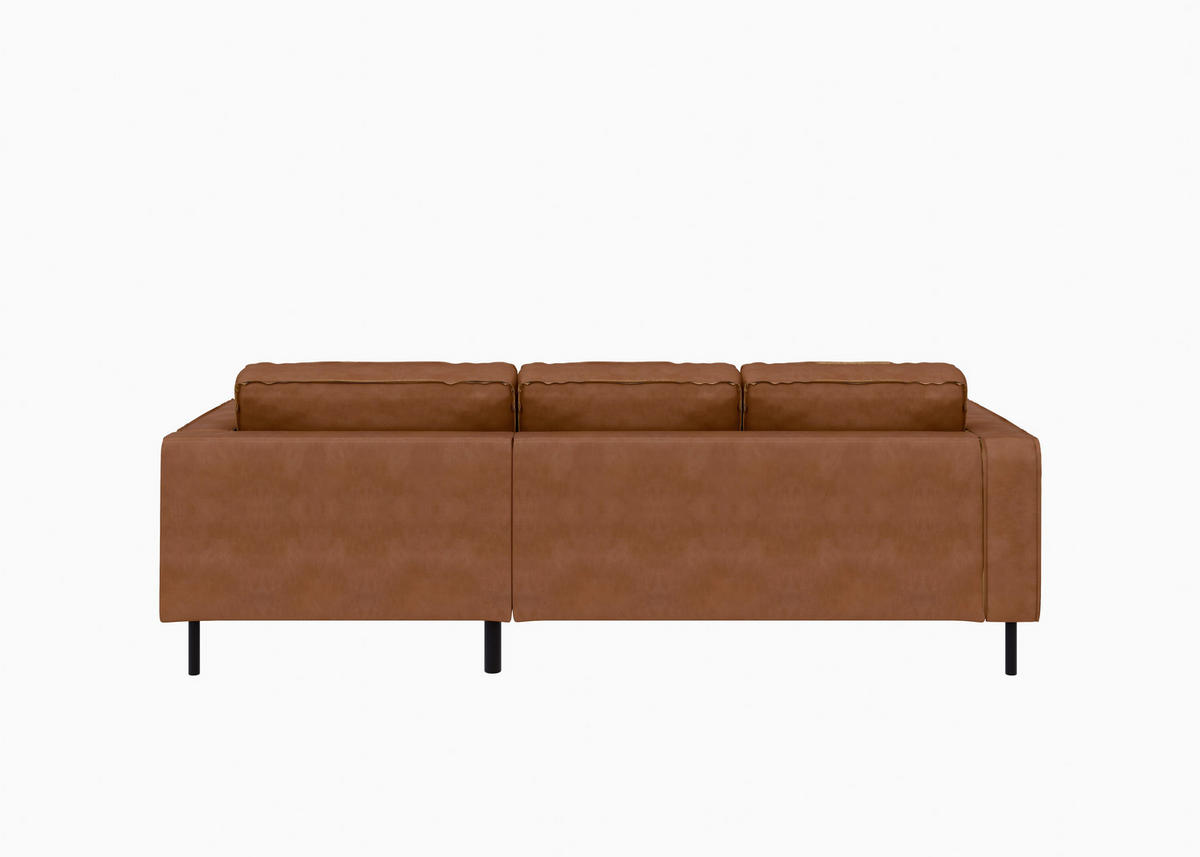ECKSOFA Lederlook, Mikrofaser Echtleder Cognac  - Cognac/Schwarz, Modern, Leder/Textil (232/161cm) - Trendmanufaktur