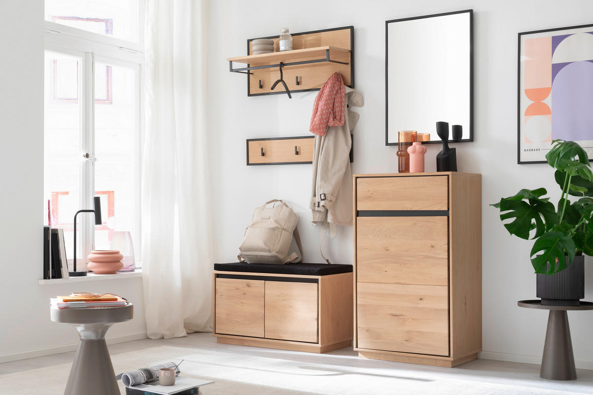 GARDEROBENBANK  in 81/49/40 cm  - Eiche Bianco/Anthrazit, Natur, Holz/Textil (81/49/40cm)