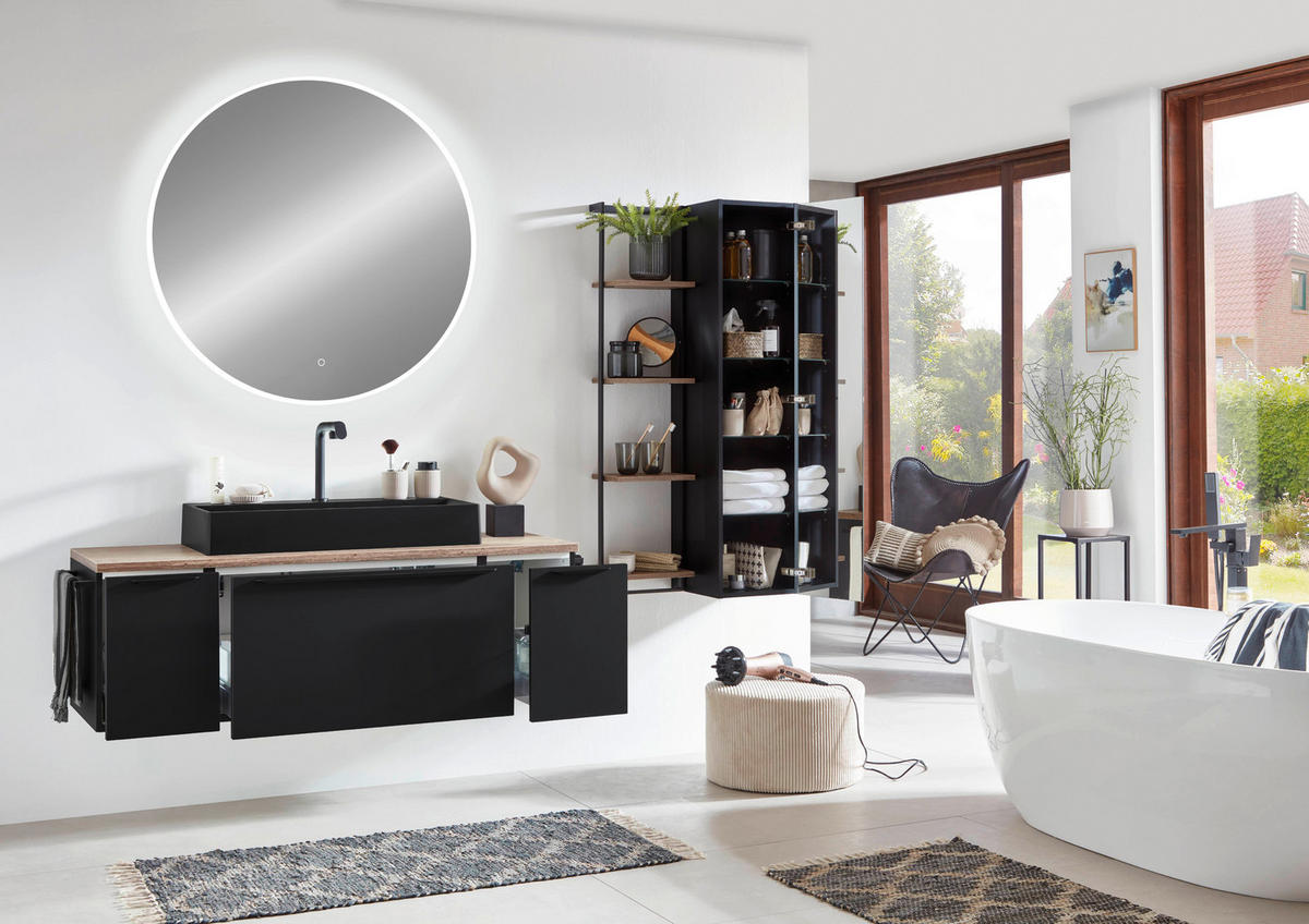 UMIVAL. ENOTA Z UMIVALNIKOM  - črna, Moderno, kamen/kovina (140,3cm) - Celina Home