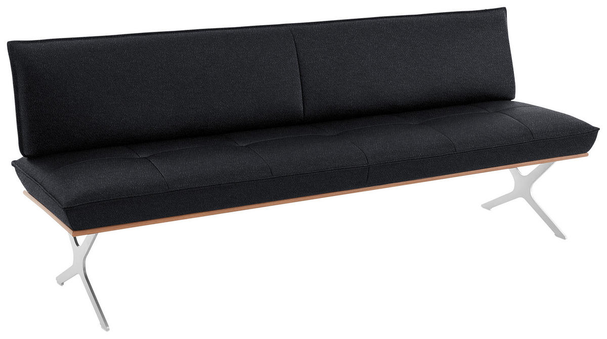 SITZBANK in Holz, Textil Nussbaumfarben, Nickelfarben, Dunkelblau  - Edelstahlfarben/Nussbaumfarben, Design, Holz/Textil (214/88/66cm) - Koinor