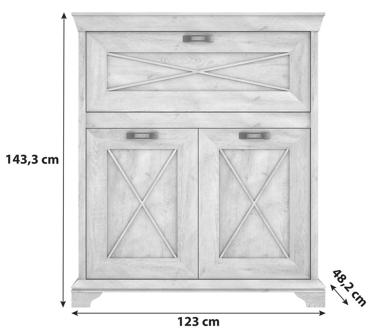 HIGHBOARD  in 123/143,3/48,2 cm  - Silberfarben/Weiß, ROMANTIK / LANDHAUS, Holzwerkstoff/Kunststoff (123/143,3/48,2cm) - MID.YOU