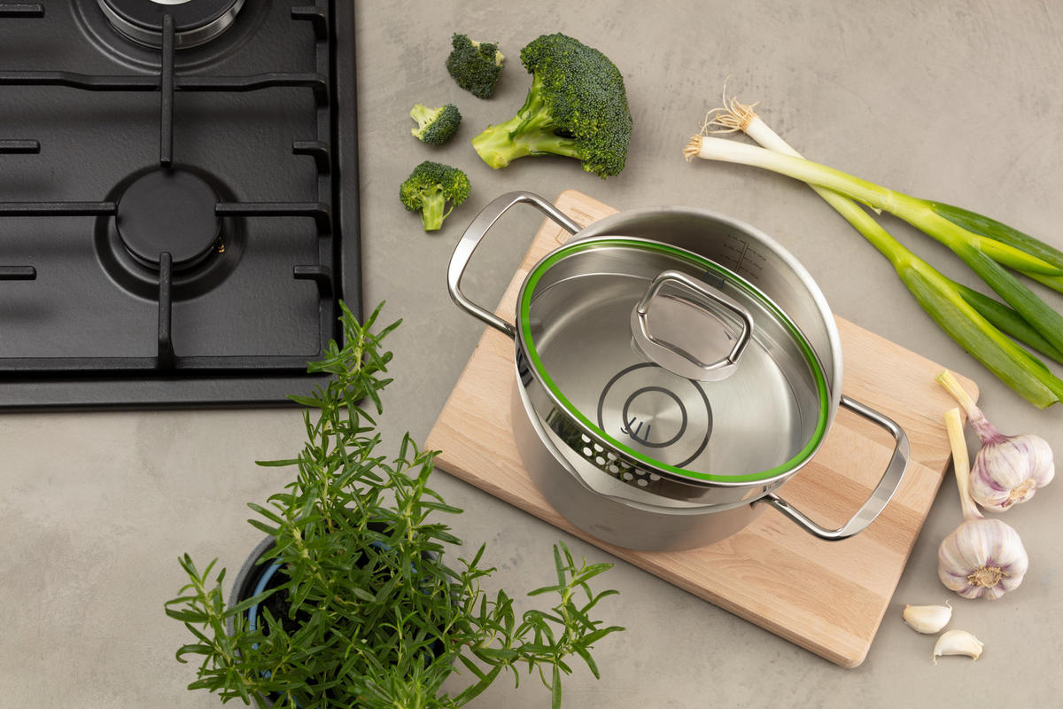 FLEISCHTOPF München 3 L  - Edelstahlfarben, KONVENTIONELL, Glas/Metall (20cm) - Chefkoch+Fackelmann