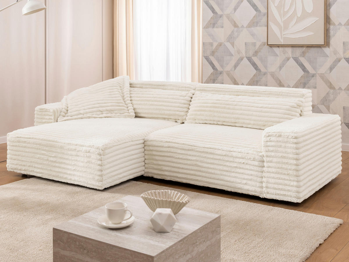 ECKSOFA Cord Beige  - Beige/Schwarz, Design, Kunststoff/Textil (251/142cm) - P & B