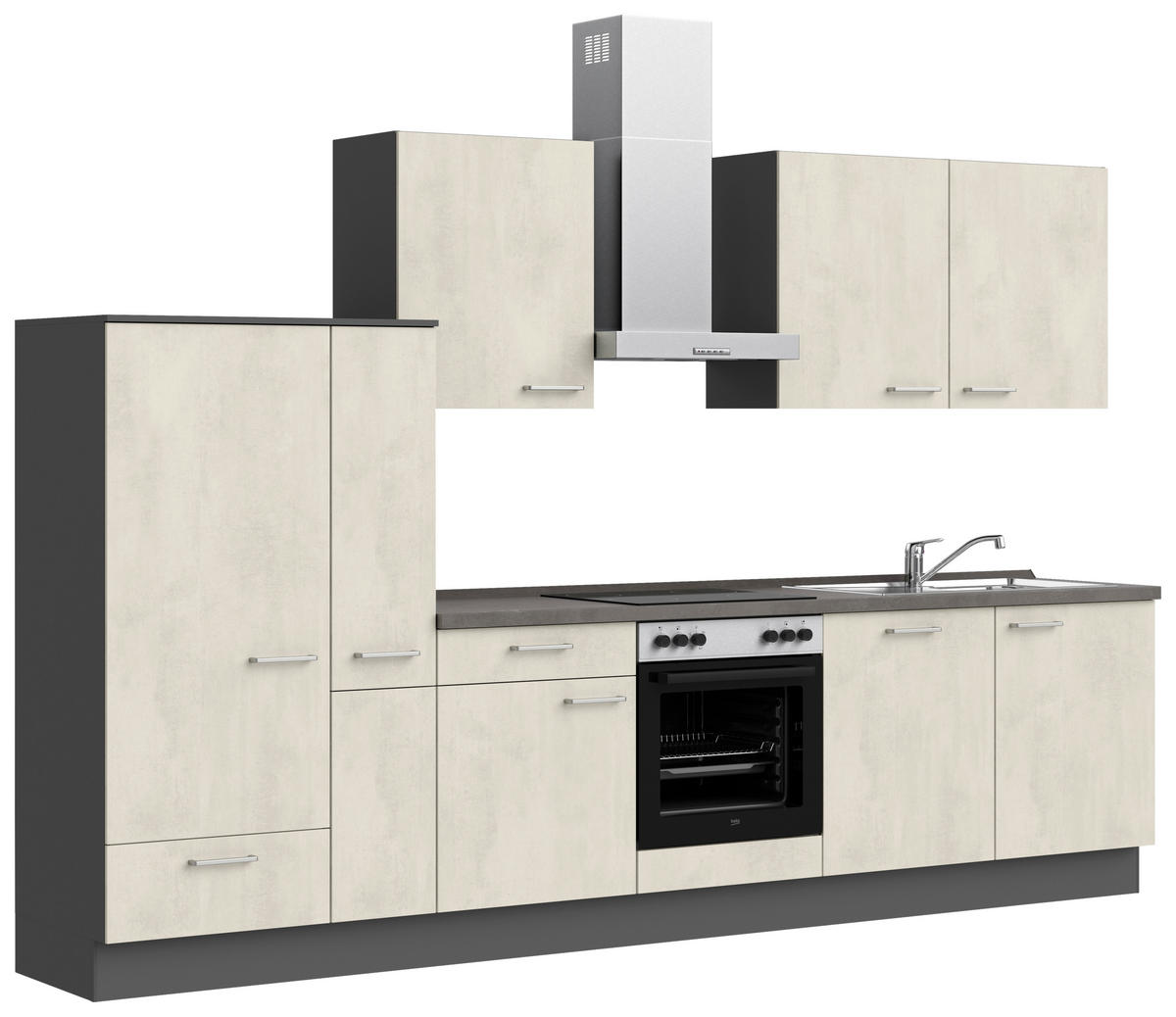 KÜCHENBLOCK Riva 330 cm  in Weiß, Schieferfarben  - Schieferfarben/Edelstahlfarben, MODERN, Holzwerkstoff/Metall (330cm) - Nobilia