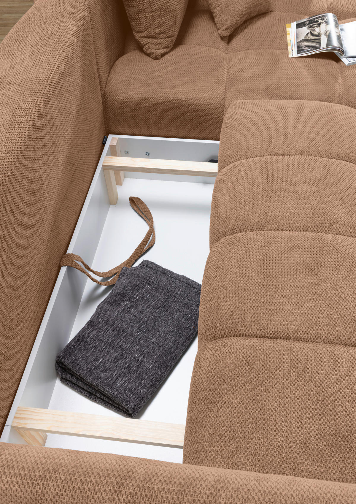 ECKSOFA Rosa Plüsch Zierkissen, Rückenkissen, Bettkasten, Schlaffunktion, Rücken echt, Liegefläche im Originalstoff  - Schwarz/Rosa, KONVENTIONELL, Kunststoff/Textil (253/192cm) - Carryhome