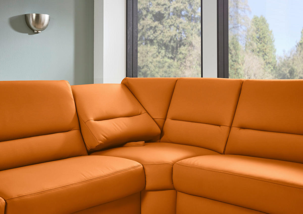 ECKSOFA  in Echtleder Orange  290/249 cm  - Schwarz/Orange, KONVENTIONELL, Leder/Metall (290/249cm) - Beldomo Premium