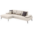 ECKSOFA in Chenille, Mikrofaser Creme  - Creme/Schwarz, Design, Textil/Metall (157/299cm) - Dieter Knoll