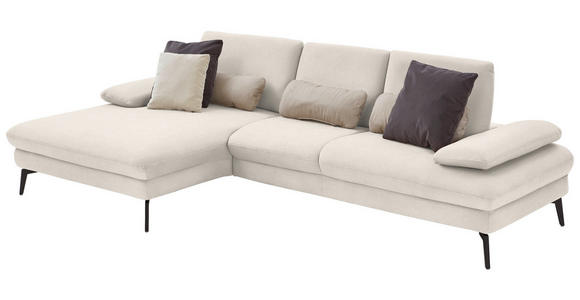 ECKSOFA in Chenille, Mikrofaser Creme 157/299 cm - Creme/Schwarz, Design, Textil/Metall (157/299cm) - Dieter Knoll