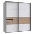 SCHWEBETÜRENSCHRANK  in Weiß, Eichefarben  - Eichefarben/Schwarz, KONVENTIONELL, Holzwerkstoff/Metall (180/198/65cm) - Carryhome