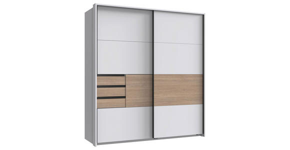 SCHWEBETÜRENSCHRANK  in Weiß, Eichefarben  - Eichefarben/Schwarz, KONVENTIONELL, Holzwerkstoff/Metall (180/198/65cm) - Carryhome