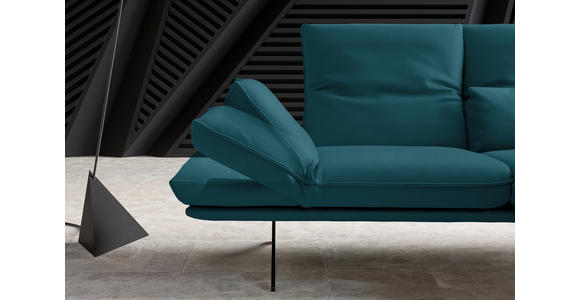 ECKSOFA in Echtleder Petrol 210/130 cm - Petrol/Schwarz, Design, Leder/Metall (210/130cm) - Dieter Knoll