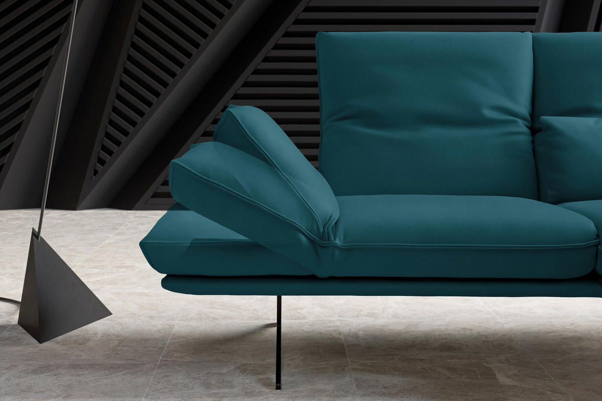 ECKSOFA in Echtleder Petrol  - Petrol/Schwarz, Design, Leder/Metall (210/130cm) - Dieter Knoll