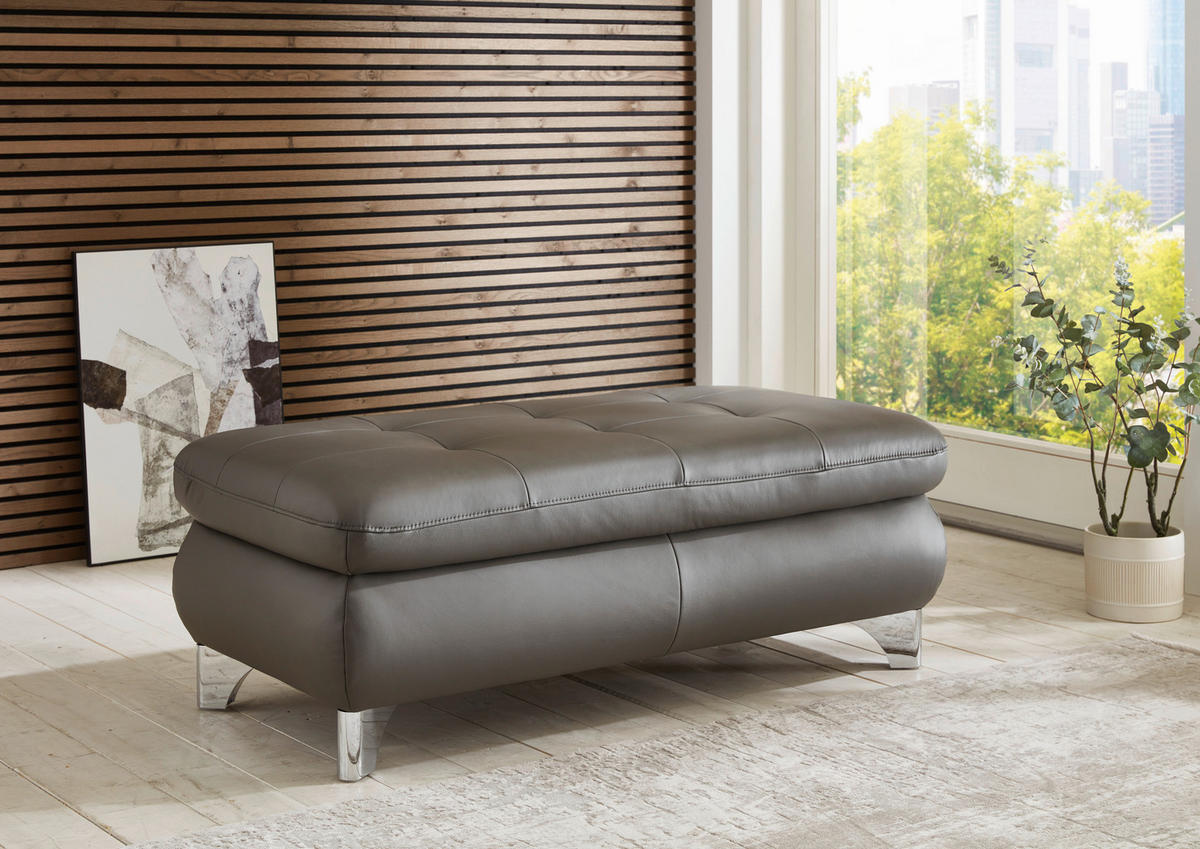 HOCKER in Leder Grau  - Alufarben/Grau, Basics, Leder/Metall (129/47/67cm) - Beldomo Speed