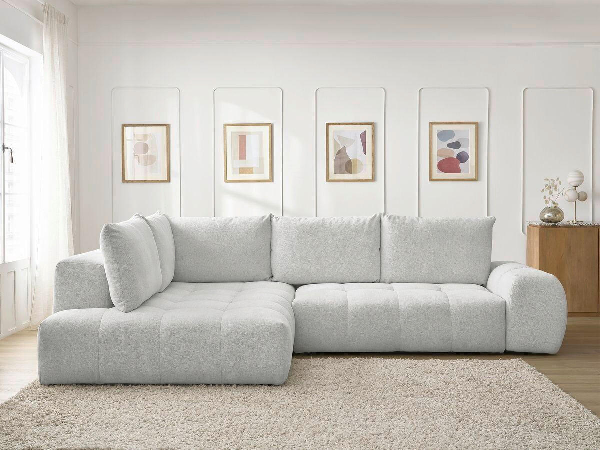 ECKSCHLAFSOFA EVEREST  mit Rücken echt, Armteil links, Armteil rechts Flachgewebe Hellgrau  - Hellgrau/Schwarz, MODERN, Kunststoff/Textil (320/212cm)