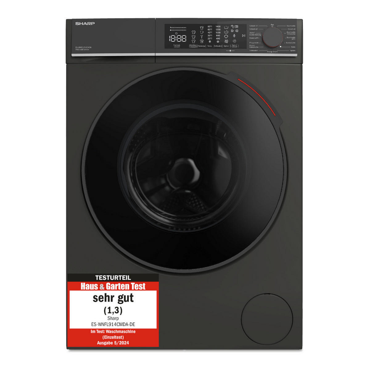 WASCHMASCHINE ES-WNFL914CMDA-DE  - Schwarz, Basics, Glas/Kunststoff (60/85/58cm) - Sharp