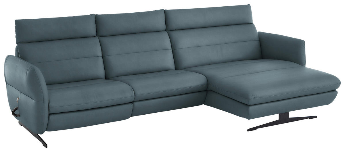 ECKSOFA in Echtleder Blaugrau  - Blaugrau/Schwarz, Design, Leder/Metall (300/157cm) - Dieter Knoll
