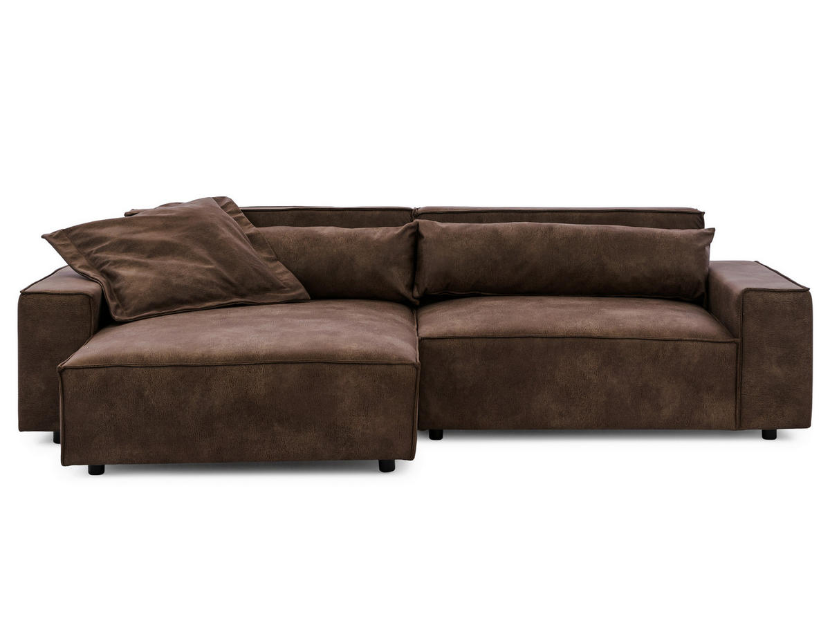 ECKSOFA Curduroy in Lederlook Braun Rückenkissen  251/142 cm  - Schwarz/Braun, Design, Kunststoff/Textil (251/142cm) - P & B