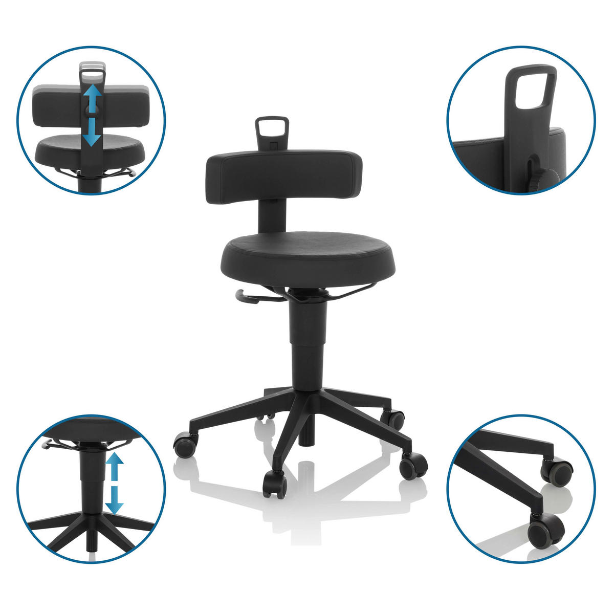 BÜROHOCKER Schwarz  - Schwarz, Basics, Leder/Kunststoff (40/74-86/46cm) - MID.YOU