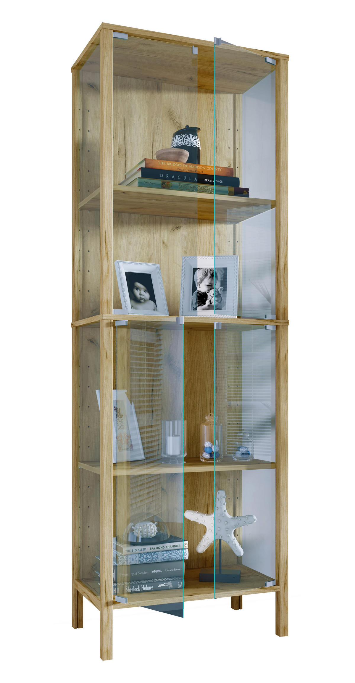 VITRÍNA, čiré, medový dub, 60/178/35 cm - černá/čiré, Design, kompozitní dřevo/plast (60/178/35cm) - Livetastic
