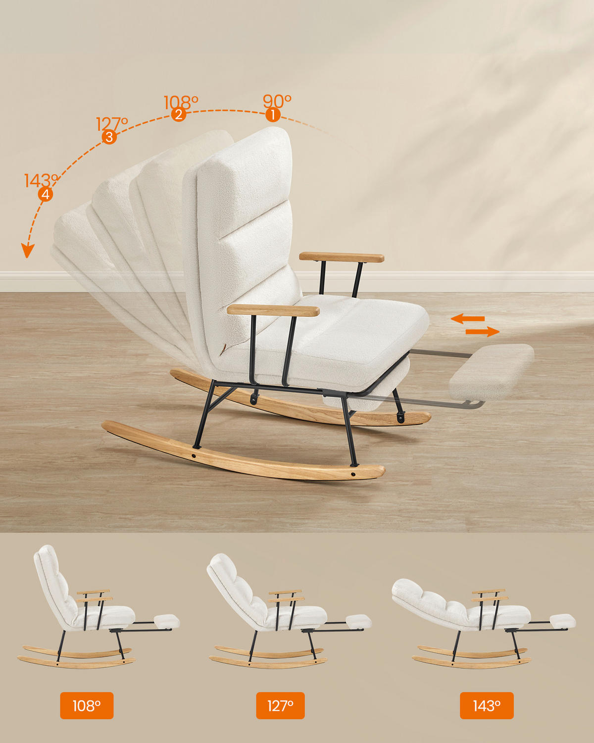 SCHAUKELSTUHL in Velours Creme  - Eichefarben/Creme, Basics, Holzwerkstoff/Textil (67/100/97cm)