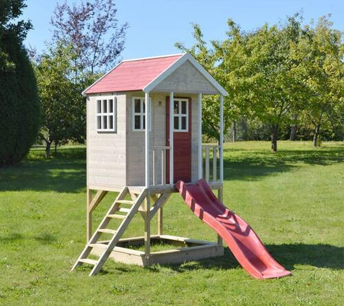 SPIELHAUS 197/242/280 cm  - Rot/Naturfarben, KONVENTIONELL, Holz (197/242/280cm) - Ambia Garden