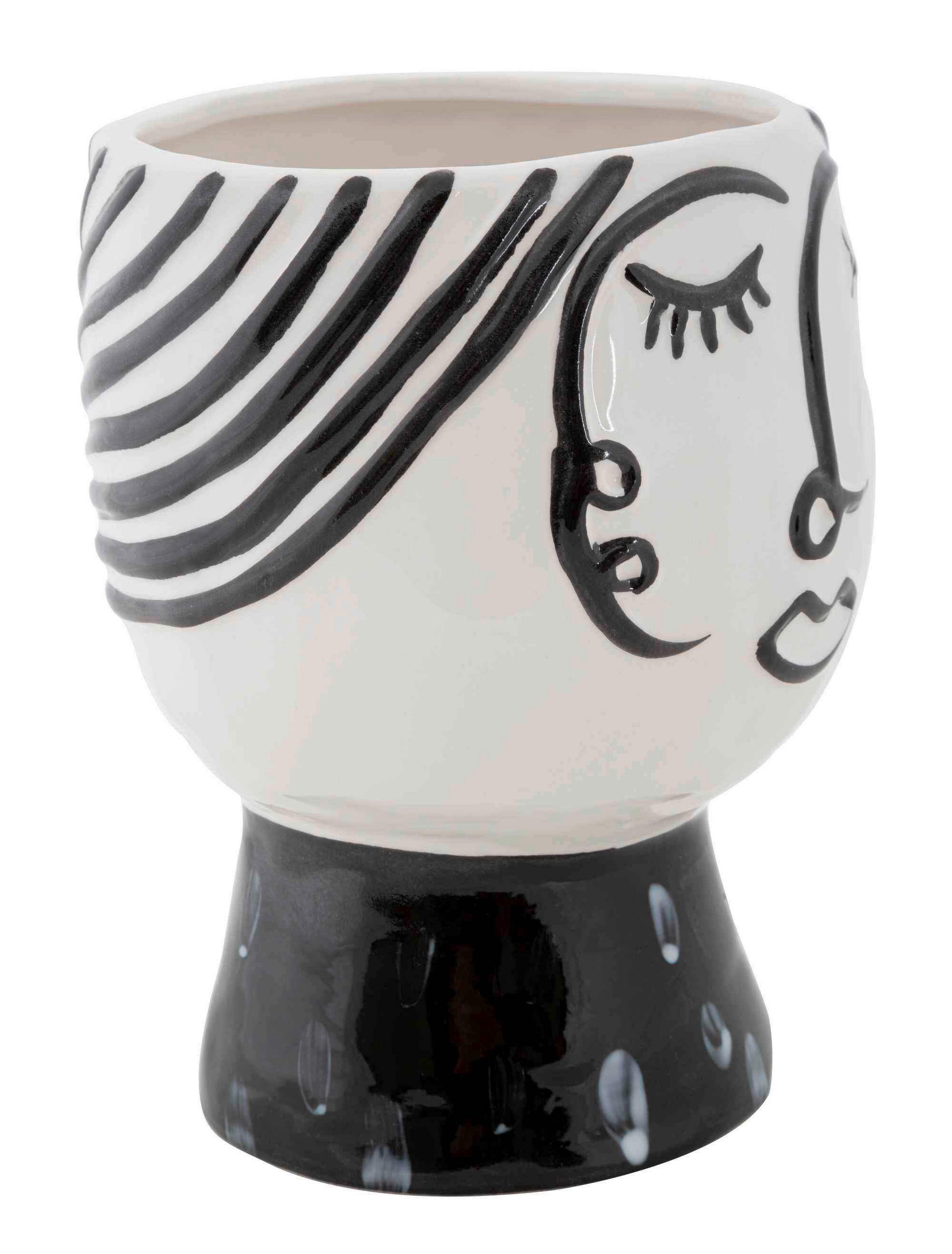 Thumbnail - Vase, Schwarz, Weiß, Keramik, 14x18.2x14 cm, Dekoration, Vasen, Keramikvasen