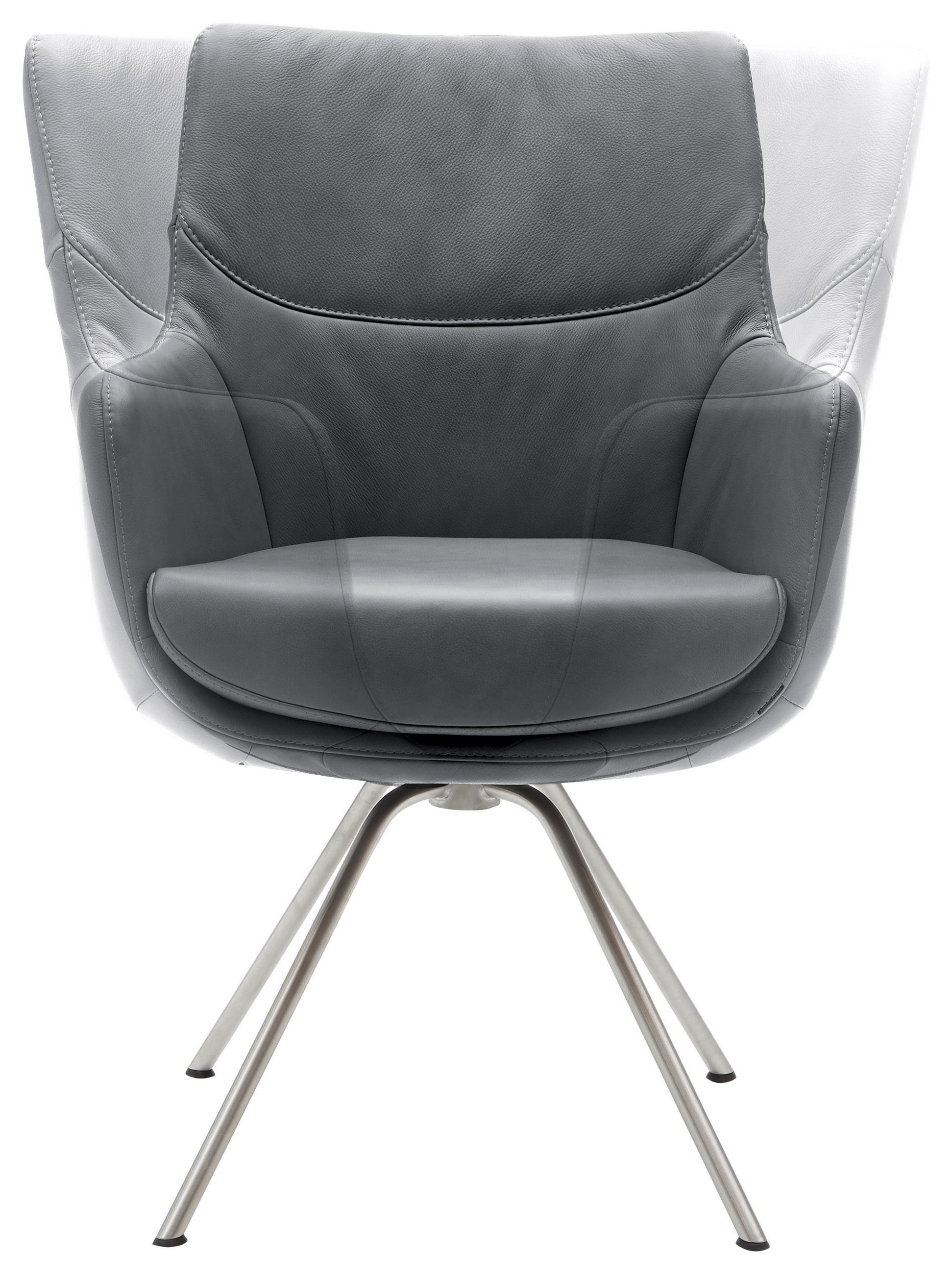 ARMLEHNSTUHL  in Echtleder pigmentiert  - Edelstahlfarben/Dunkelgrau, Design, Leder/Metall (60/90/61cm) - Dieter Knoll
